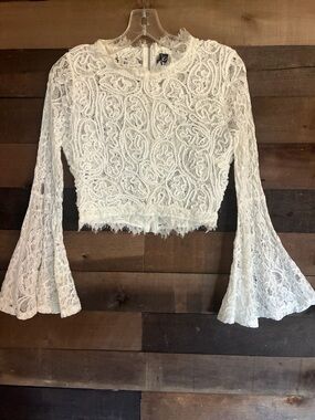 Windsor White Lace Cropped Bell-Sleeve Top